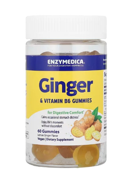 Ginger & Vitamin B6 Gummies, Lemon Ginger - 60 gummies