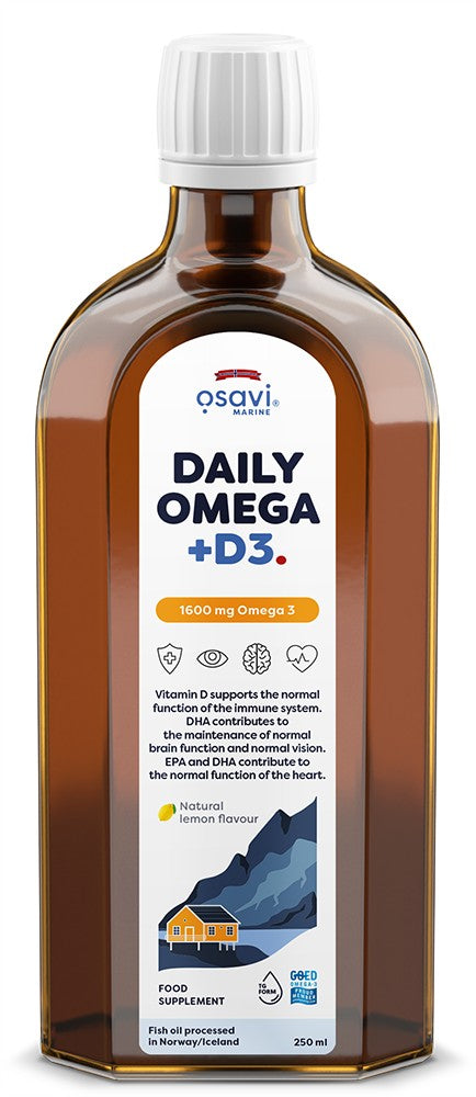 Daily Omega + D3, 1600mg Omega 3 (Natural Lemon) - 250 ml.
