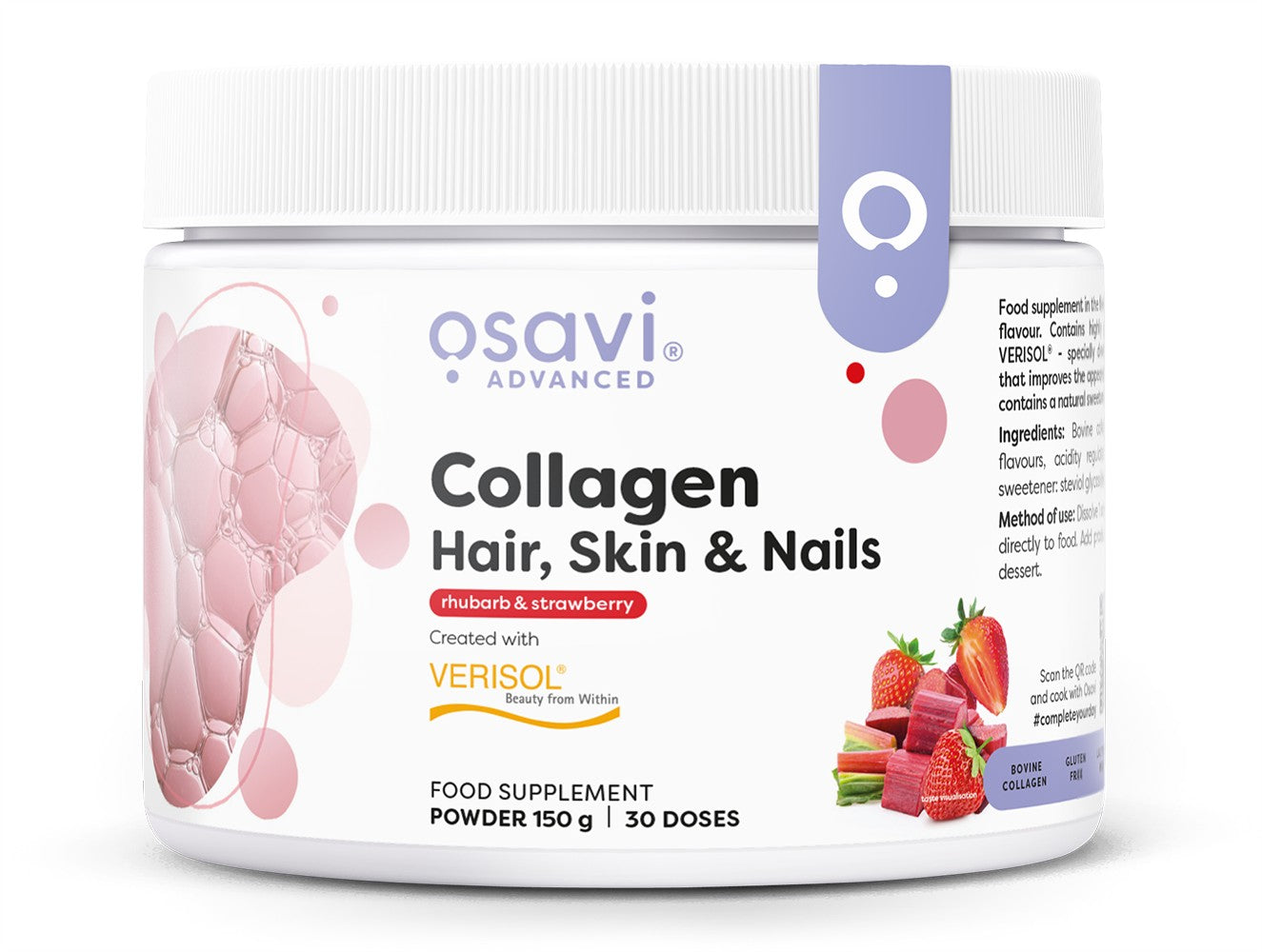 Collagen Peptides (Hair, Skin & Nails), Rhubarb & Strawberry - 150 grams