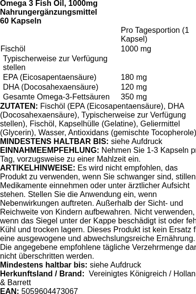 Produktetikett — Omega 3 Fish Oil, 1000mg - 60 caps