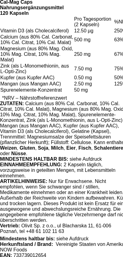 Produktetikett — Cal-Mag Caps - 120 caps