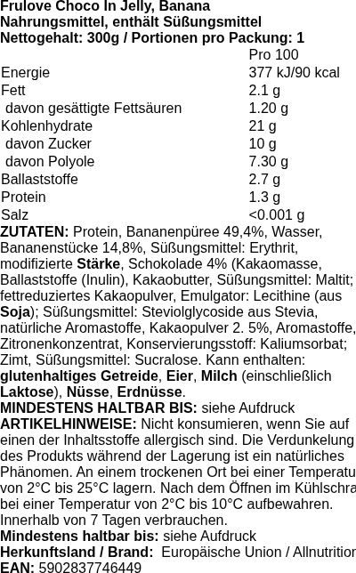 Produktetikett — Frulove Choco In Jelly, Banana - 300 grams