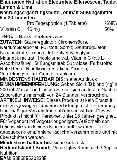 Produktetikett — Endurance Hydration Electrolyte Effervescent Tablets, Berry - 6 x 20 tabs