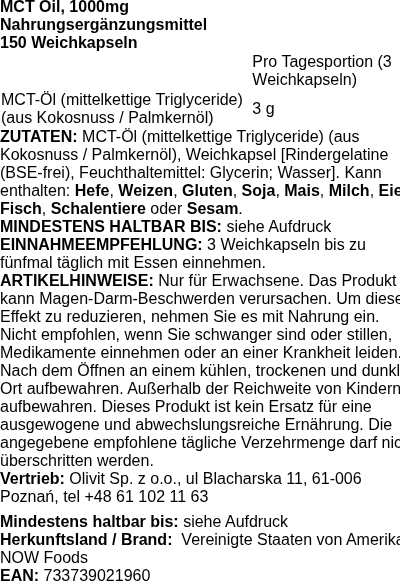 Produktetikett — MCT Oil, 1000mg - 150 softgels