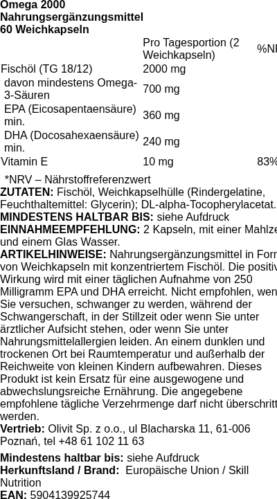 Produktetikett — Omega 2000 - 60 softgels