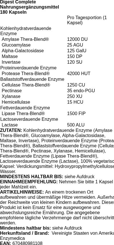 Produktetikett — Digest Complete - 180 caps