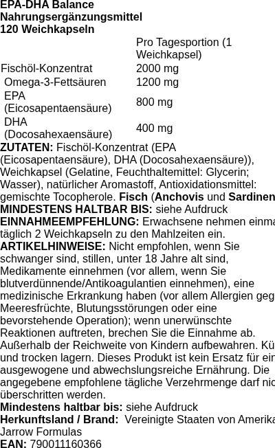 Produktetikett — EPA-DHA Balance - 120 softgels