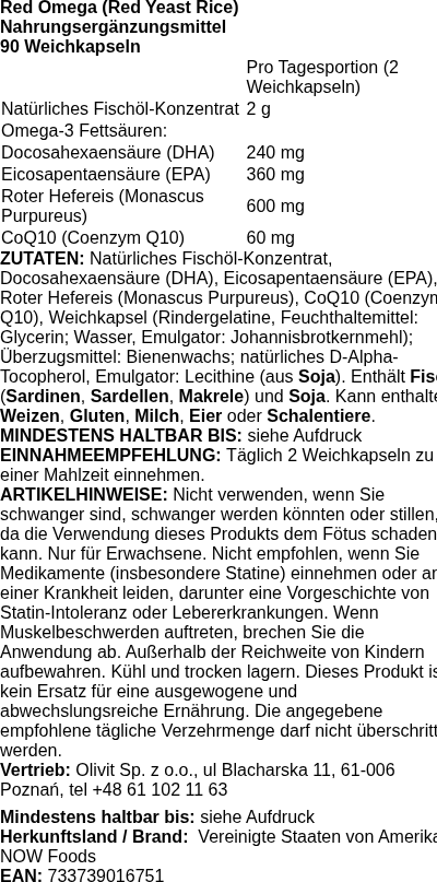Produktetikett — Red Omega (Red Yeast Rice) - 90 softgels