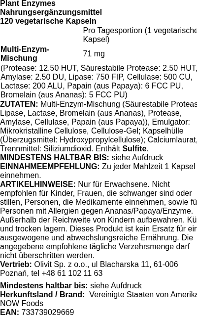 Produktetikett — Plant Enzymes - 120 vcaps