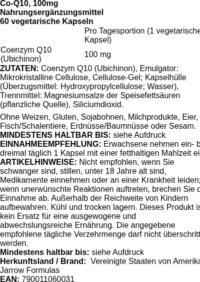 Produktetikett — Co-Q10, 100mg - 60 vcaps