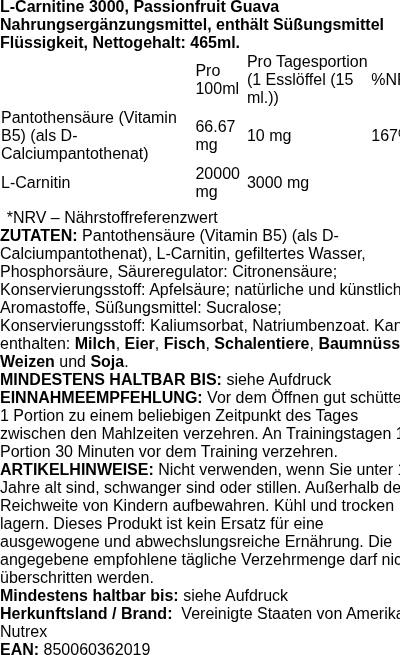 Produktetikett — L-Carnitine 3000, Lunar Pop - 465 ml.