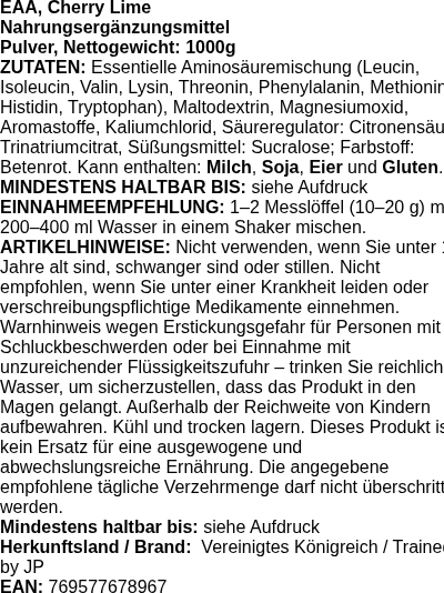 Produktetikett — EAA, Berry Burst - 1000 grams