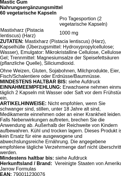 Produktetikett — Mastic Gum - 60 vcaps