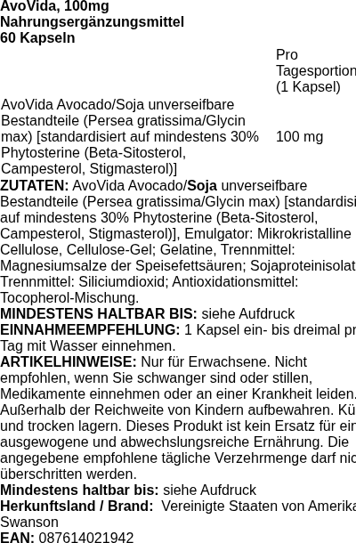 Produktetikett — AvoVida, 100mg - 60 caps