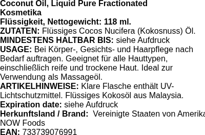 Produktetikett — Coconut Oil, Liquid Pure Fractionated - 118 ml.