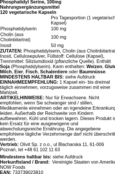 Produktetikett — Phosphatidyl Serine, 100mg - 120 vcaps