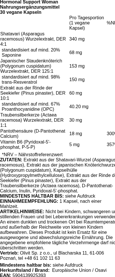 Produktetikett — Hormonal Support Woman - 30 vegan caps