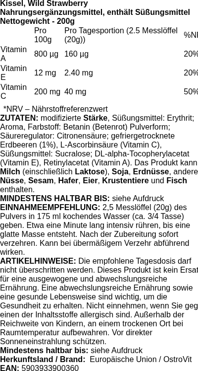 Produktetikett — Kissel, Wild Strawberry - 200 grams