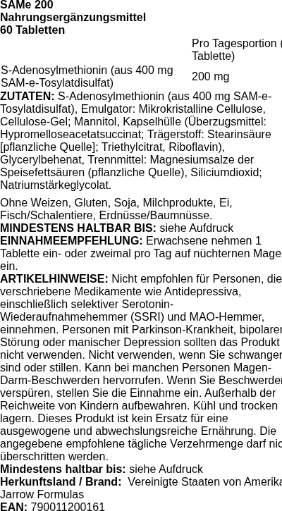Produktetikett — SAMe 200 - 60 tablets