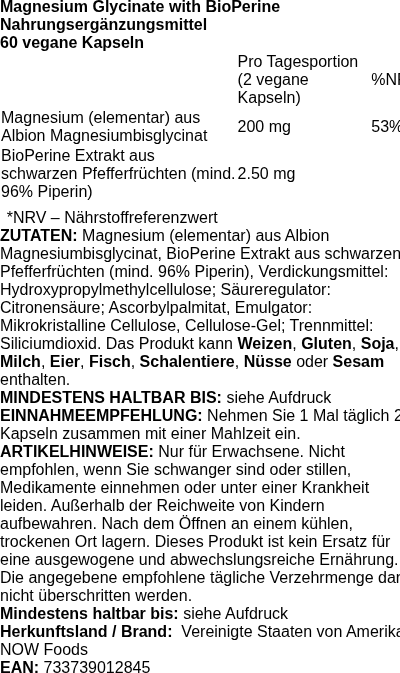 Produktetikett — Magnesium Glycinate with BioPerine - 180 vcaps