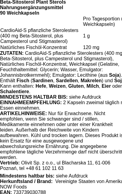 Produktetikett — Beta-Sitosterol Plant Sterols - 90 softgels