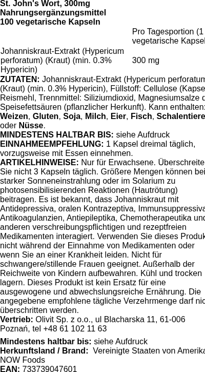 Produktetikett — St. John's Wort, 300mg - 100 vcaps