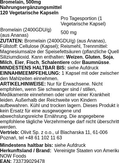 Produktetikett — Bromelain, 500mg - 120 vcaps