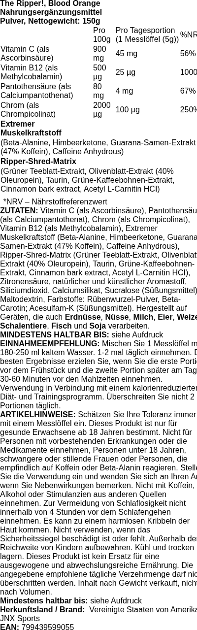 Produktetikett — The Ripper!, Blood Orange - 150 grams