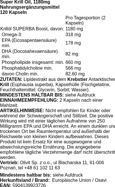 Produktetikett — Super Krill Oil, 1180mg - 120 softgels