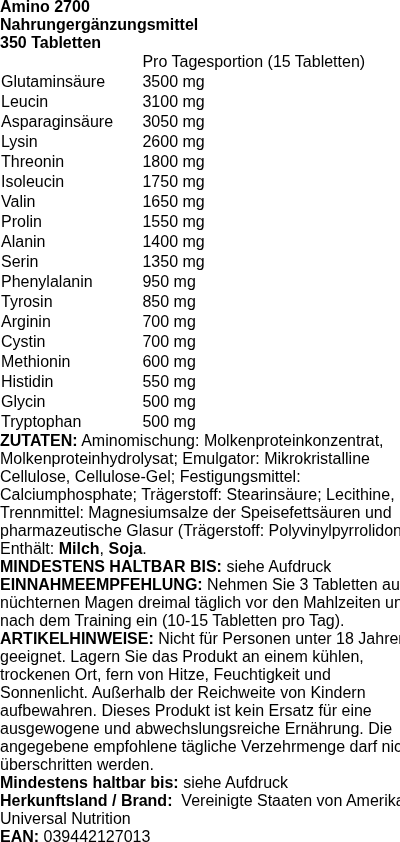 Produktetikett — Amino 2700 - 350 tablets