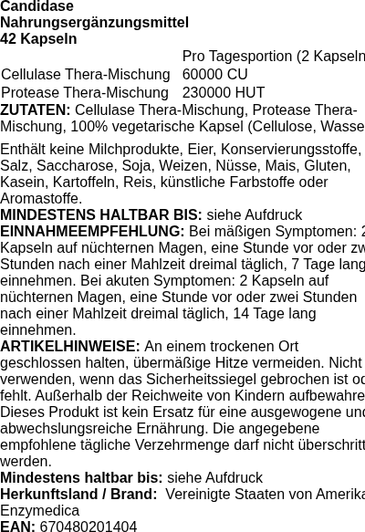 Produktetikett — Candidase - 42 caps