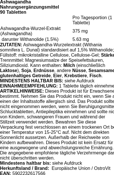 Produktetikett — Ashwagandha - 90 tablets