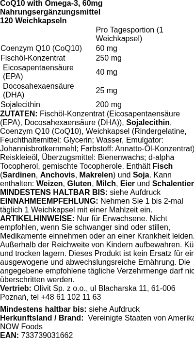 Produktetikett — CoQ10 with Omega-3, 60mg - 120 softgels
