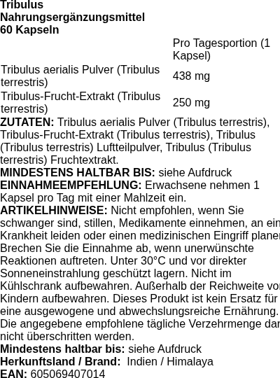 Produktetikett — Tribulus - 60 caplets