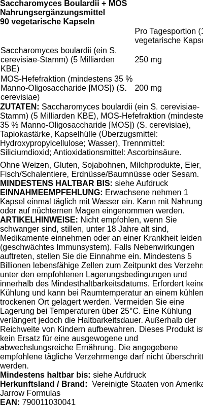 Produktetikett — Vegan Saccharomyces Boulardii + MOS - 90 vcaps