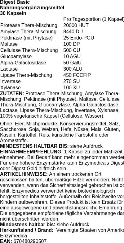 Produktetikett — Digest Basic - 30 caps