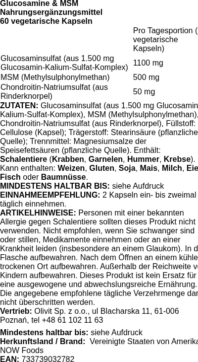 Produktetikett — Glucosamine & MSM - 60 vcaps