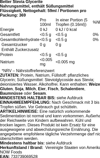 Produktetikett — Better Stevia Glycerite - 59 ml.