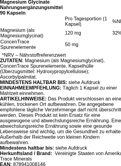 Produktetikett — Magnesium Glycinate, 120 mg - 90 caps