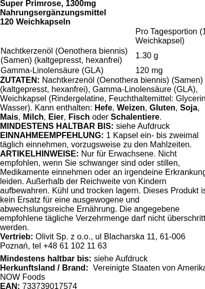 Produktetikett — Super Primrose, 1300mg - 120 softgels