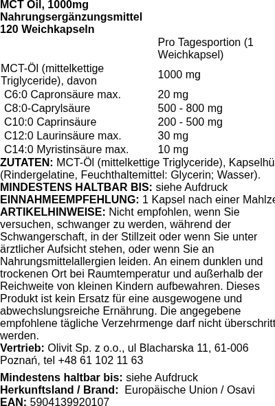 Produktetikett — MCT Oil, 1000mg - 120 softgels