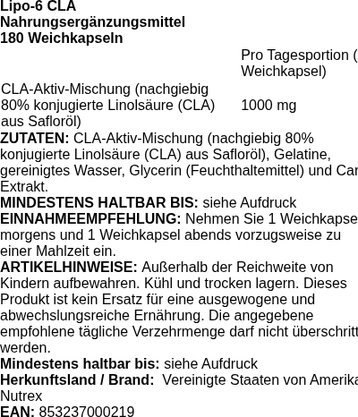 Produktetikett — CLA 1000 - 180 softgels