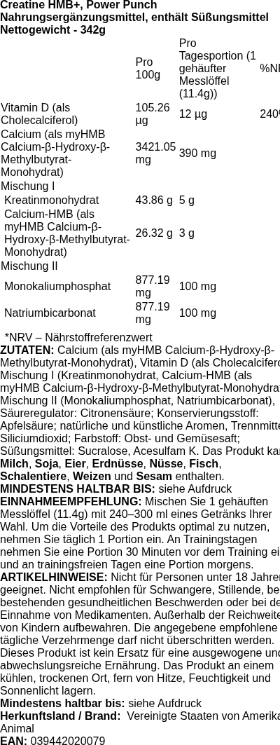 Produktetikett — Creatine HMB+, Dragon Berry - 327 grams