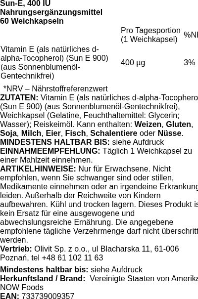 Produktetikett — Sun-E, 400 IU - 60 softgels