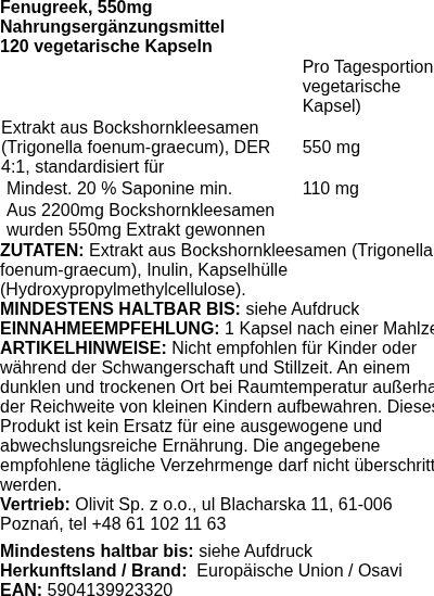 Produktetikett — Fenugreek, 550mg - 120 vcaps