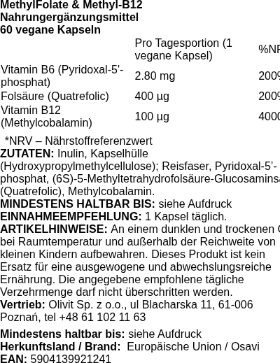 Produktetikett — MethylFolate & Methyl-B12 - 60 vegan caps