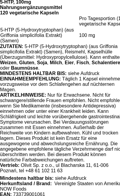 Produktetikett — 5-HTP, 100mg - 120 vcaps