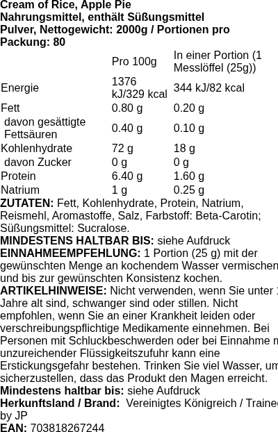 Produktetikett — Cream of Rice, Apple Pie - 2000 grams