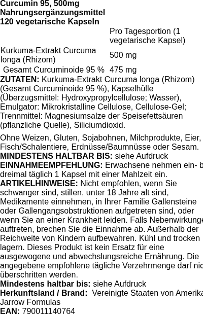 Produktetikett — Curcumin 95, 500mg - 120 vcaps