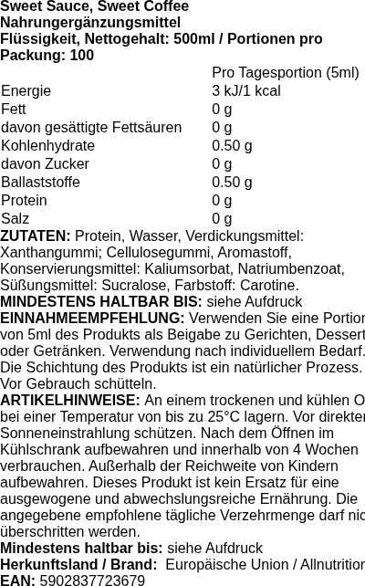 Produktetikett — Sweet Sauce, Sweet Coffee - 500 ml.
